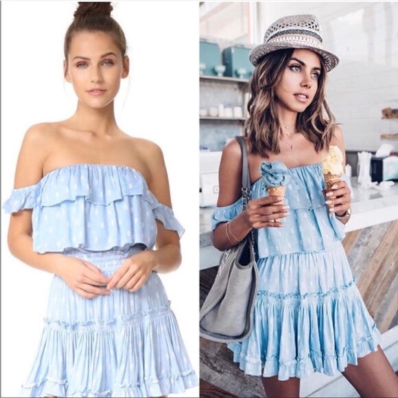 NWT MISA Los Angeles Marion Chambray Blue Tiered Ruffle Mini Skirt - Picture 1 of 10